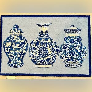 100% wool, 2’ X 3’ hooked rug/mat. Blue toile pattern. NWT.